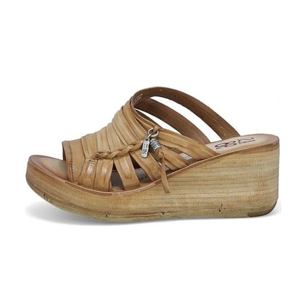 A.S.98 Nicolls Leather Wedge Platform Sandal Camel Color EU37  US 6